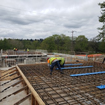 rebar installation for elevated seismic isolation foundation slabs